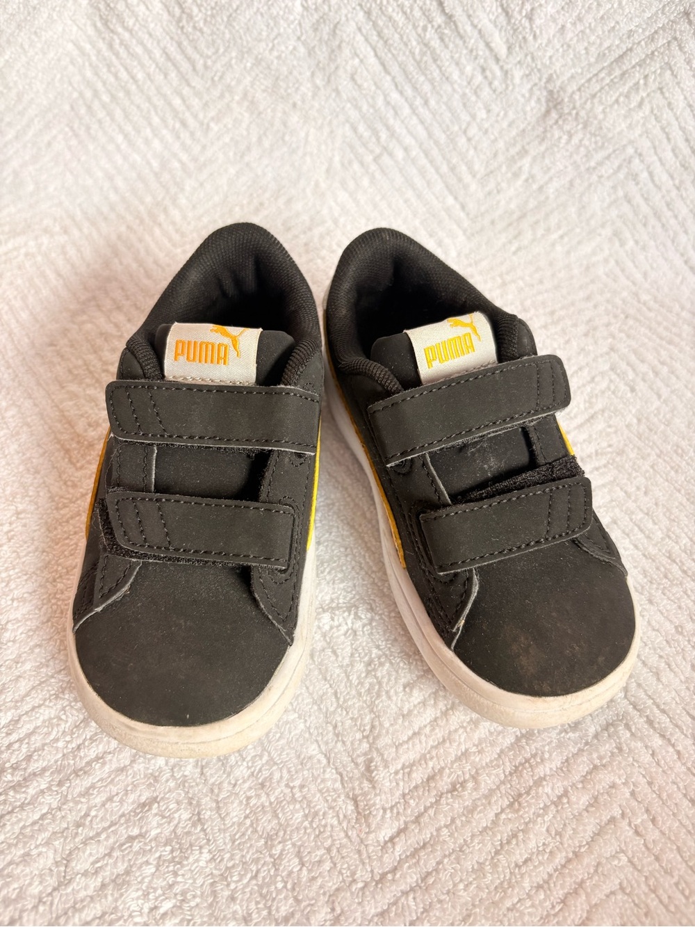 Puma Kids Black Sneakers with Yellow Logo Accents